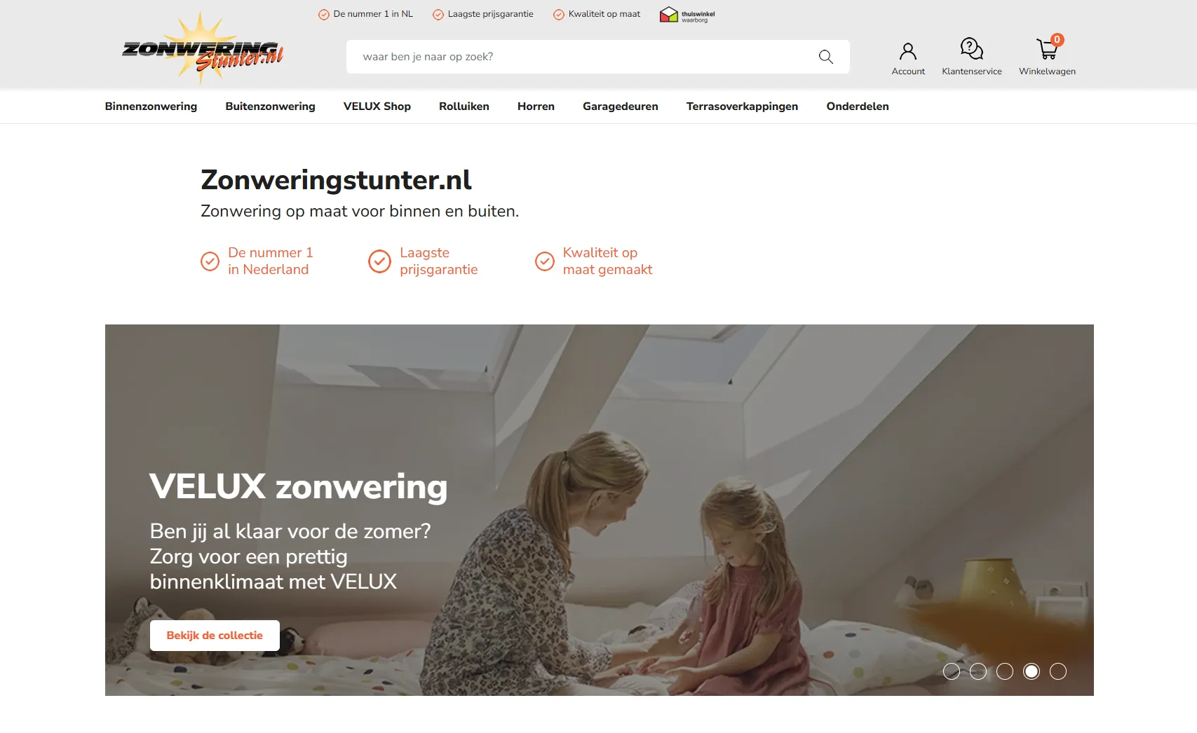 Zonweringstunter.nl: Webshop met een uitgebreide productcatalogus.